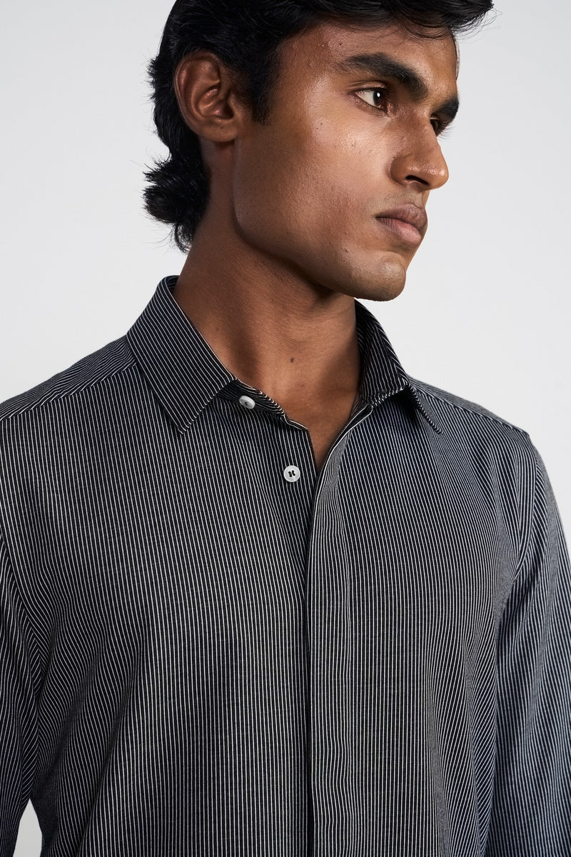 Black/ White Stripe Emilio Mens Full Sleeve Shirt