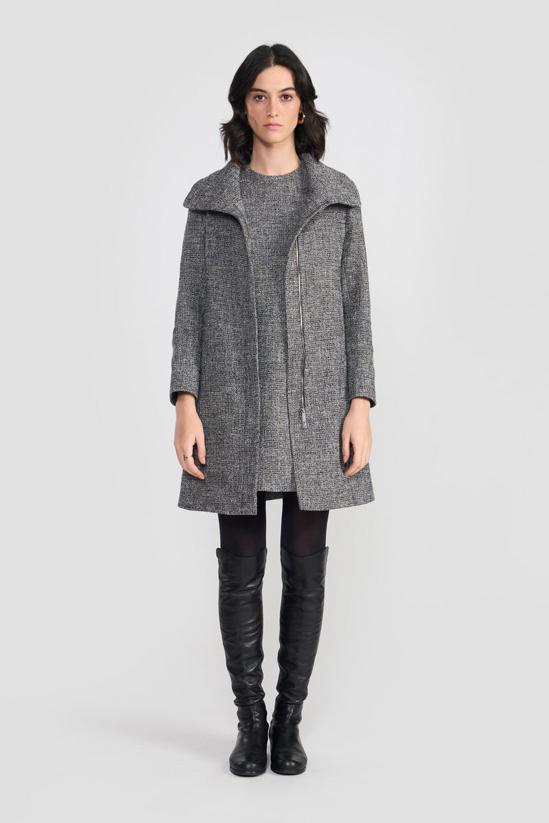Black/white Marie Woolen Long Coat