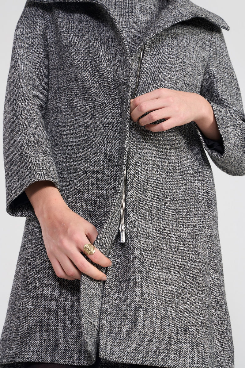 Black/white Marie Woolen Long Coat