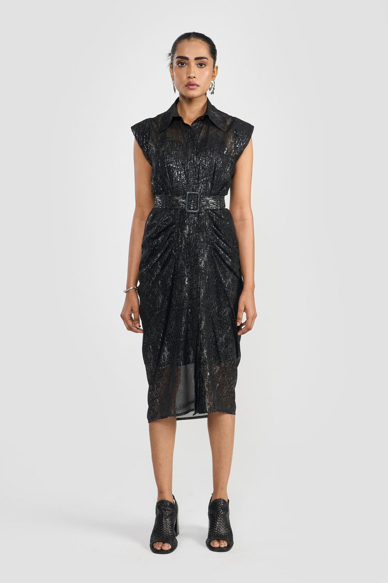 Black/ Silver  Foil Print Renata Women's Dress