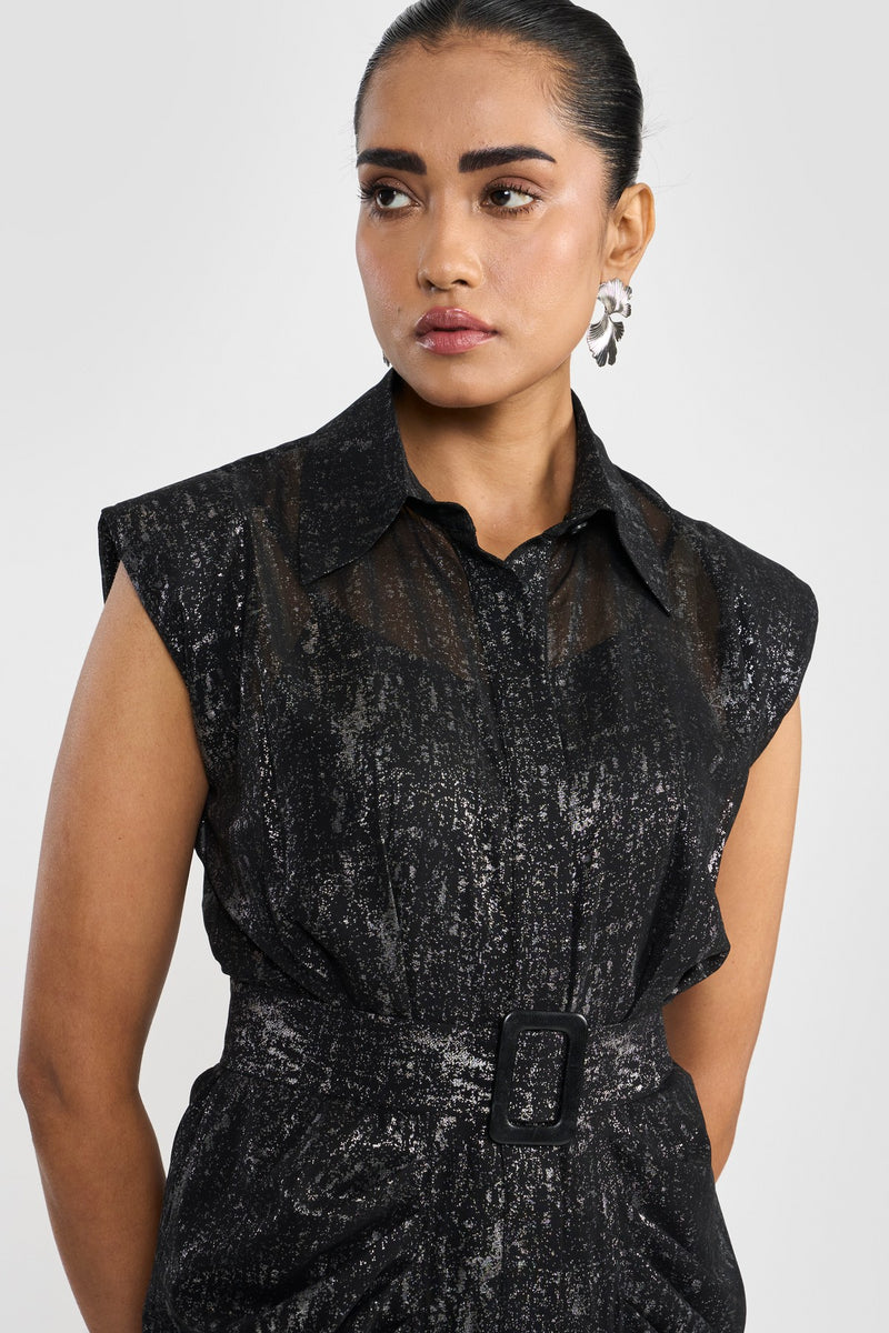 Black/ Silver  Foil Print Renata Women's Dress