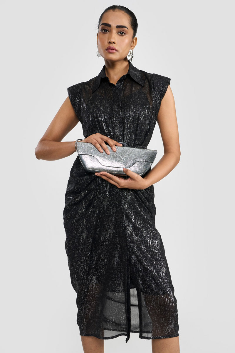 Black/ Silver  Foil Print Renata Women's Dress