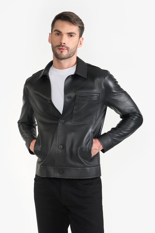APOLLO BLACK  MEN'S LEATHER JACKET