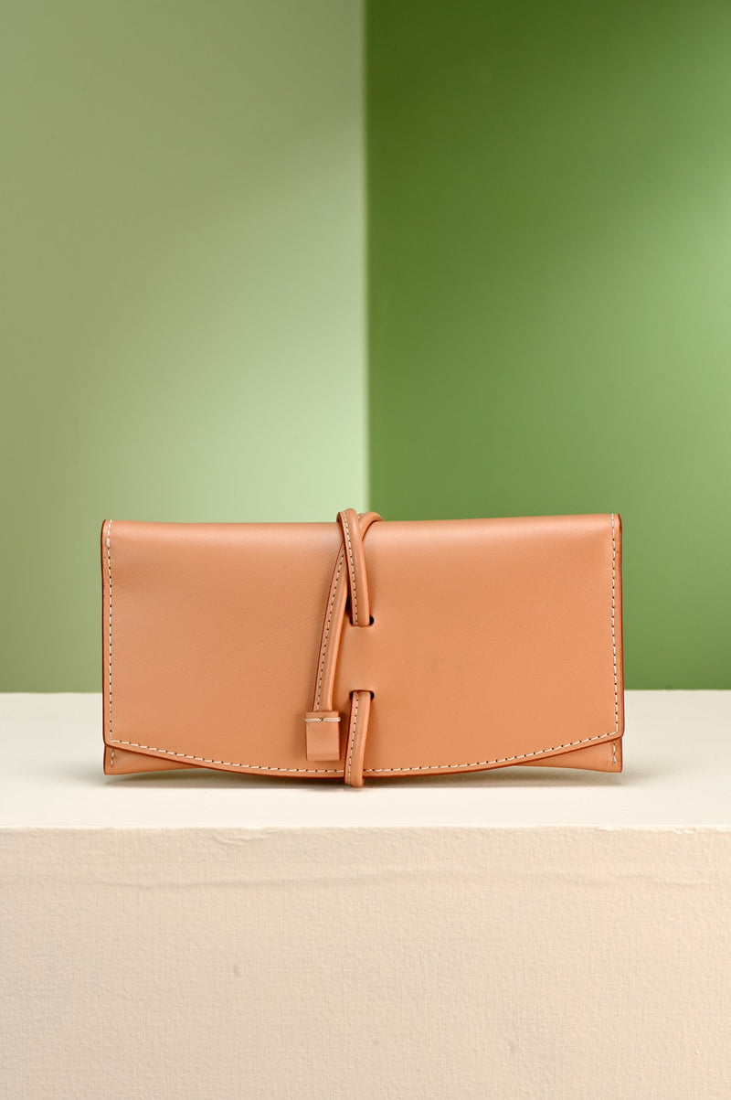 Orange Tan Sadie Long Tie Clutch