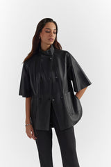 Black Petra Leather Cape Jacket