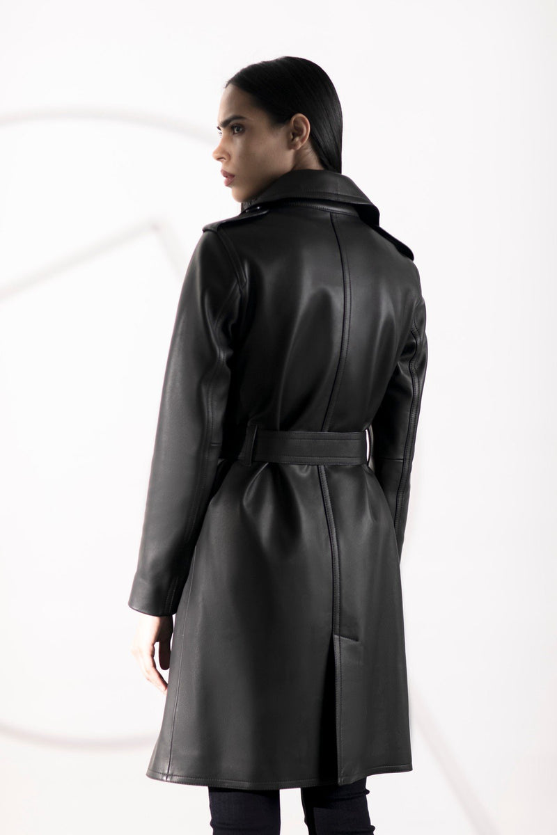 Black Sumiri Leather Trench Coat