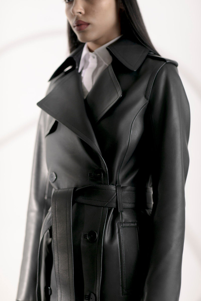 Black Sumiri Leather Trench Coat