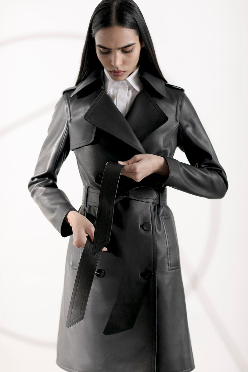Black Sumiri Leather Trench Coat