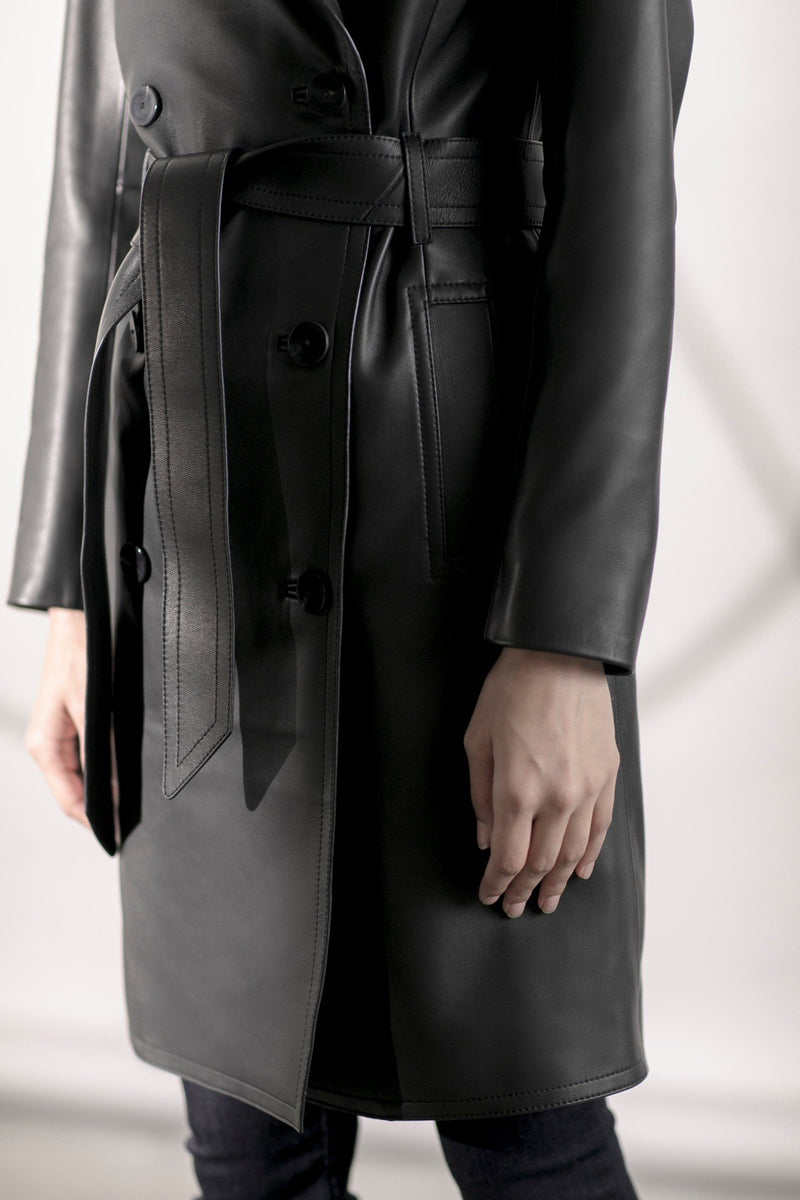Black Sumiri Leather Trench Coat