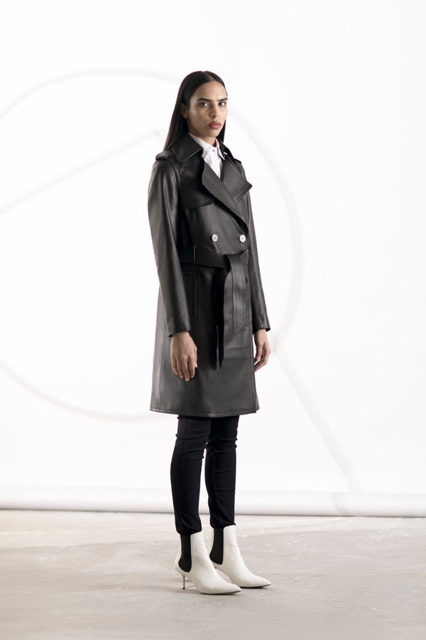 Black Sumiri Leather Trench Coat