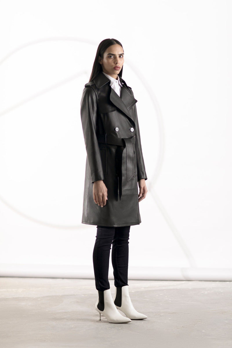 Black Sumiri Leather Trench Coat