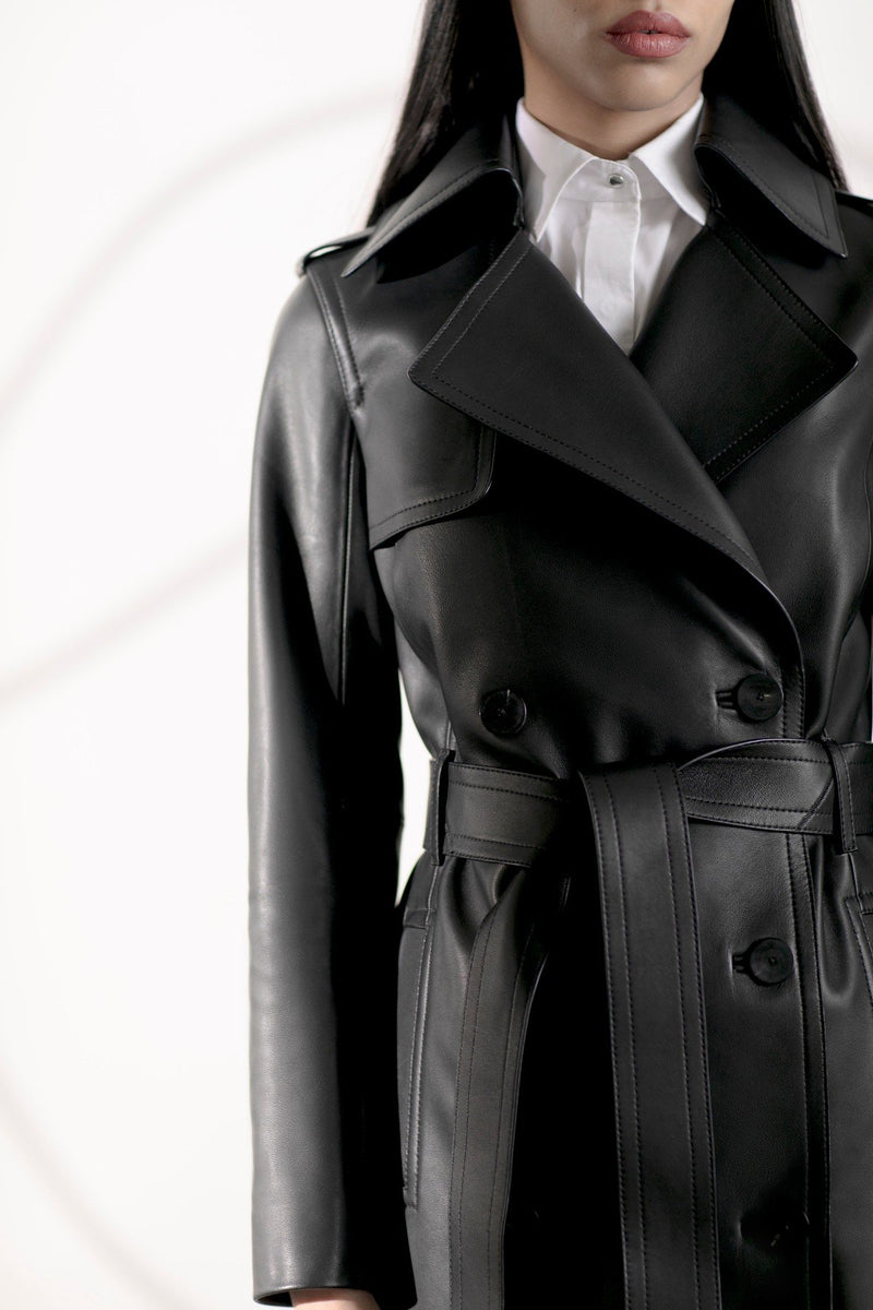 Black Sumiri Leather Trench Coat