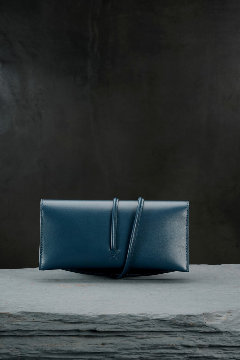 Teal Sadie Long Tie Clutch