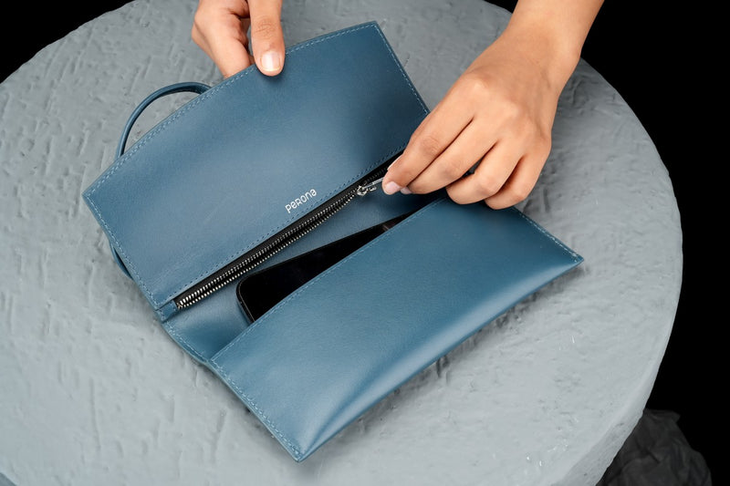 Teal Sadie Long Tie Clutch