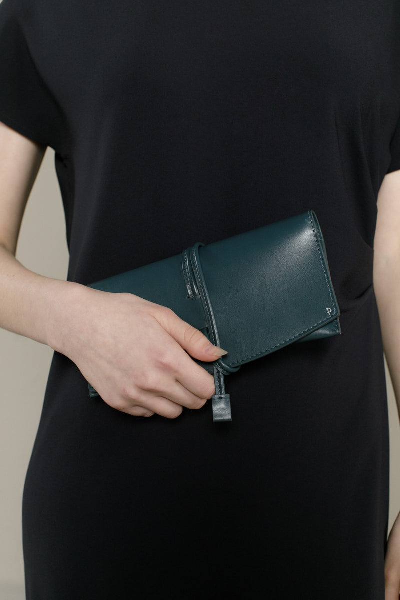 Teal Sadie Long Tie Clutch