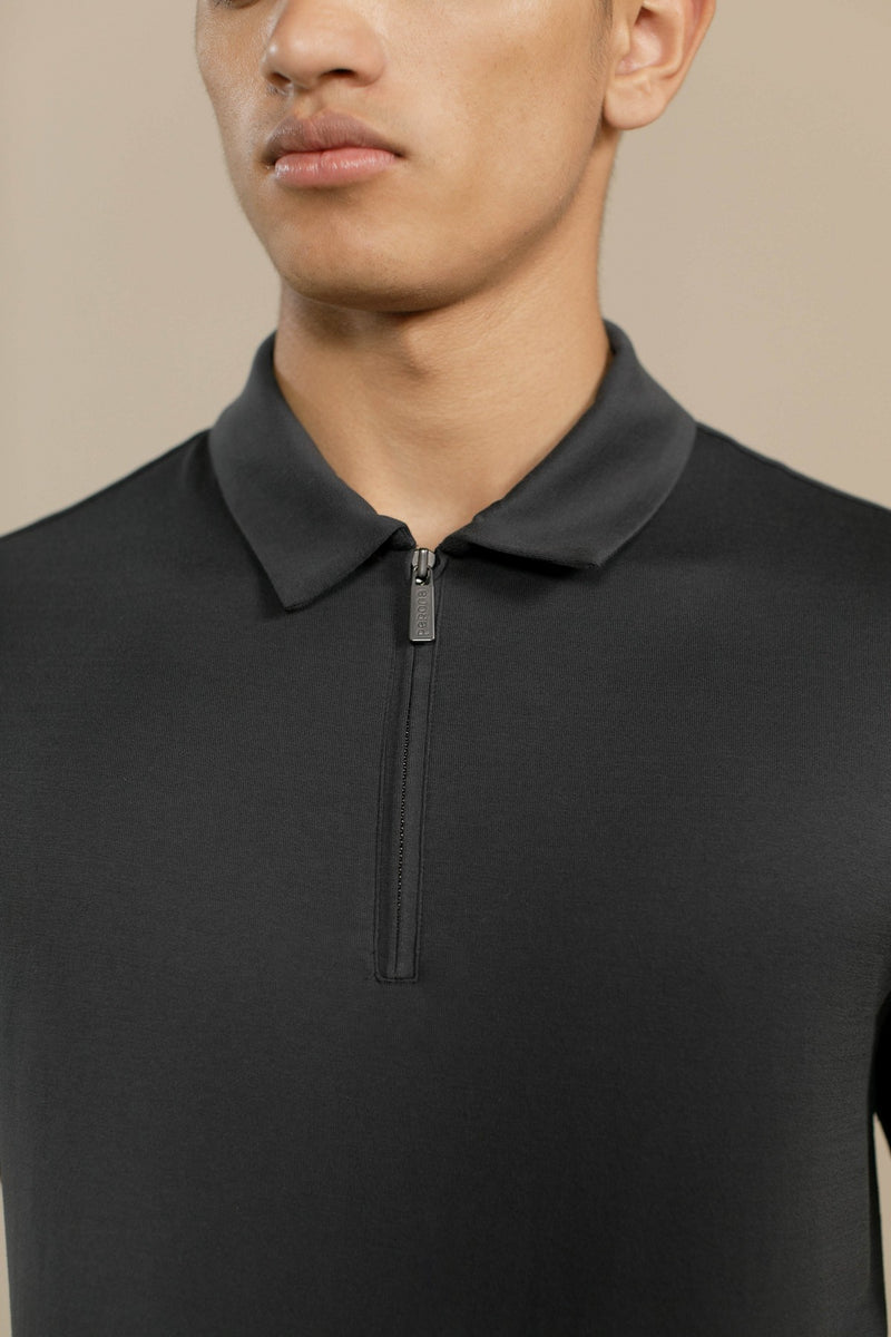 Navy Hiro Zip Polo