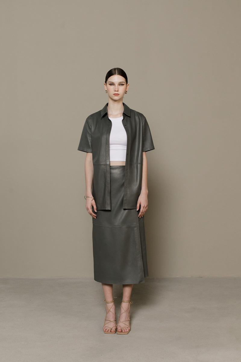 Grey Nayeli Leather Shirt