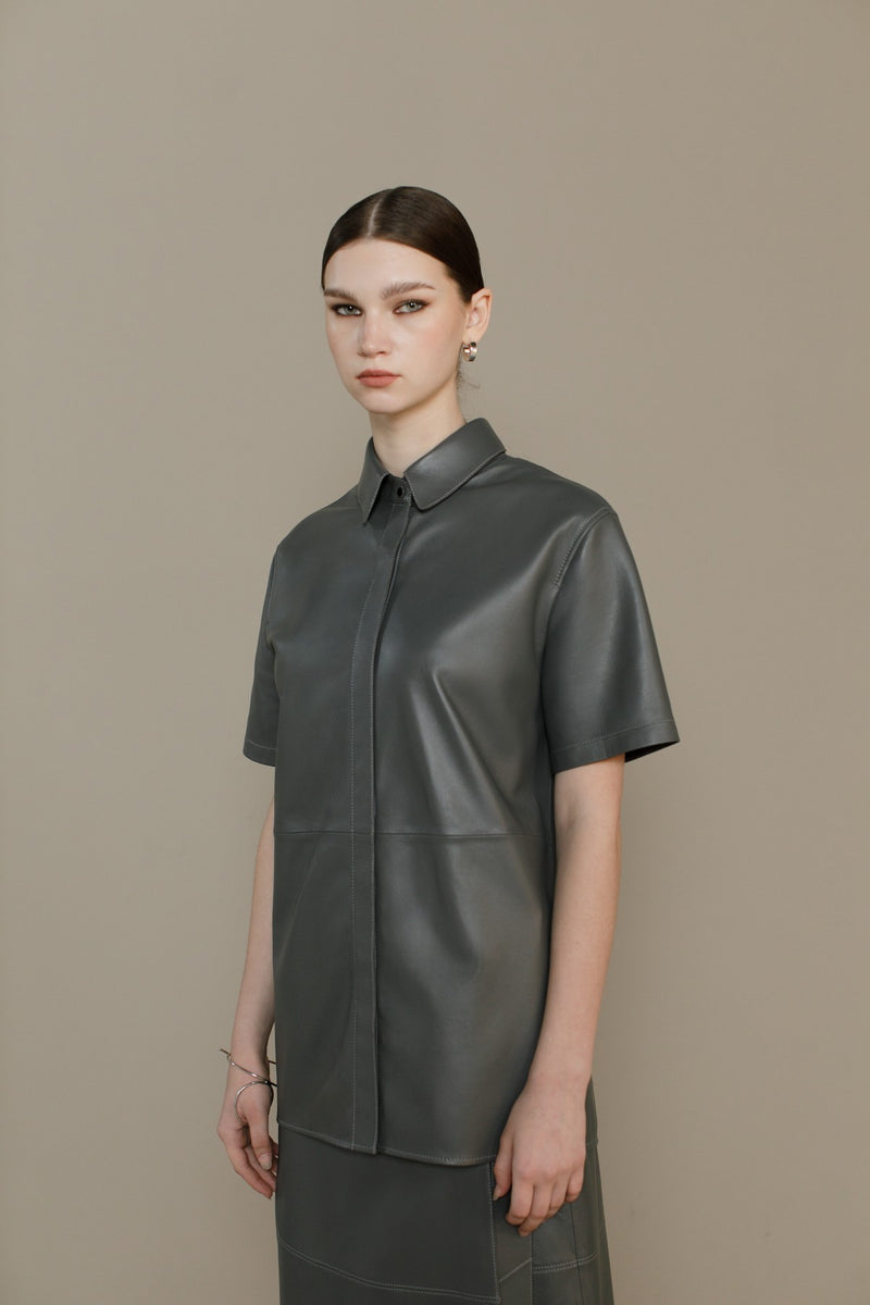 Grey Nayeli Leather Shirt