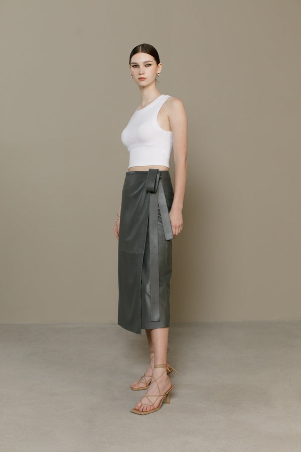 Grey Sasha Leather Skirt