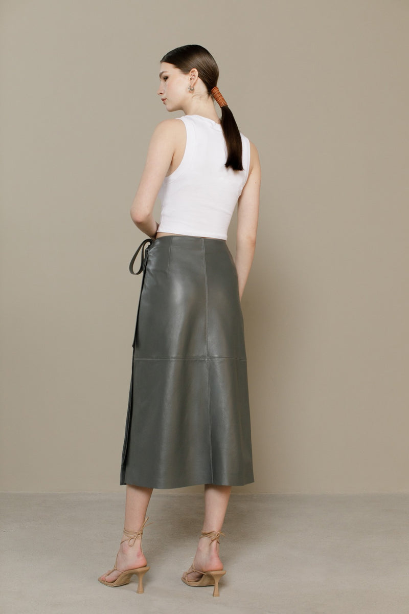 Grey Sasha Leather Skirt
