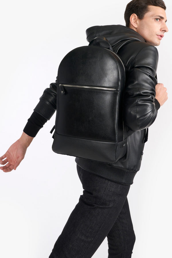 Mens black backpack leather hot sale