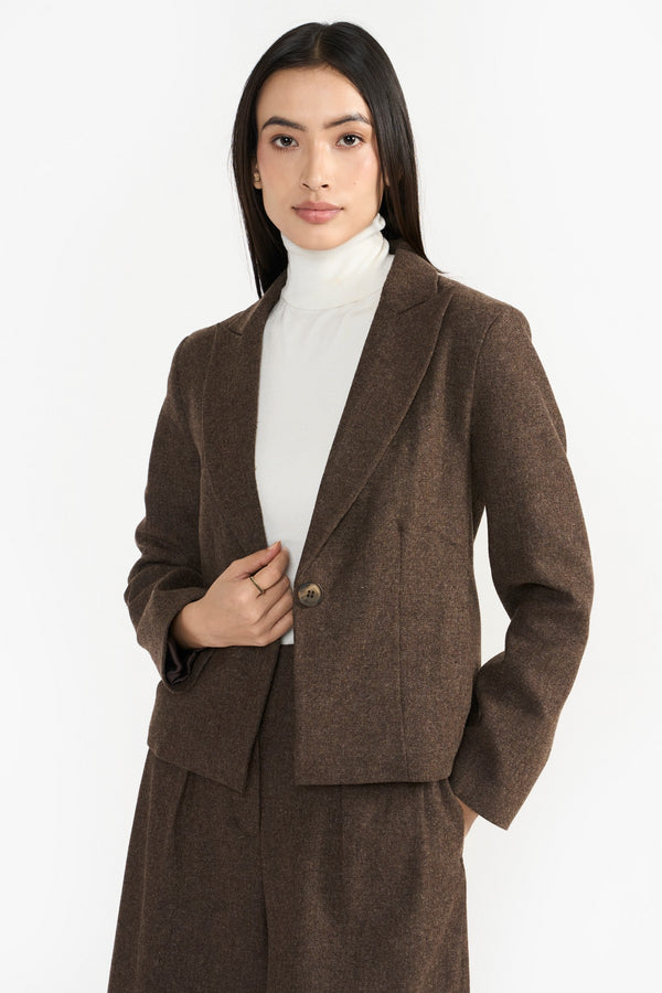 Luxury Leather Jacket - Martha Brown Women's Wool Blazer