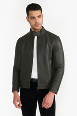 ANDREW OLIVE MEN'S LEATHER JACKET