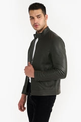 ANDREW OLIVE MEN'S LEATHER JACKET