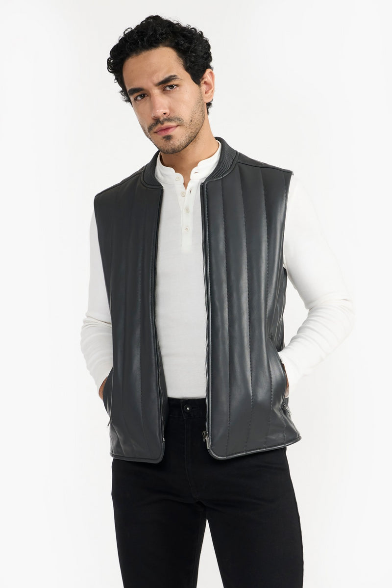 Grey Neil Leather Vest