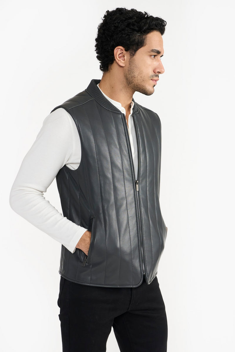 Grey Neil Leather Vest