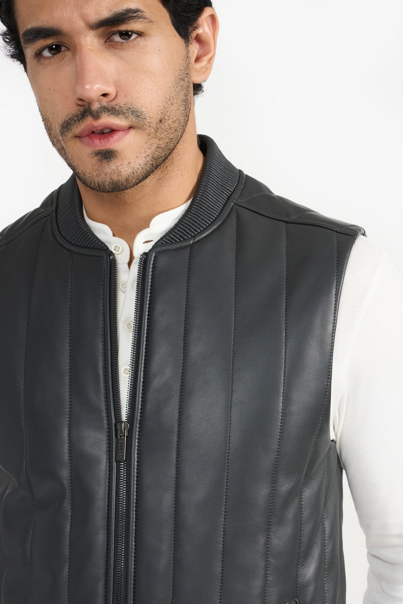 Grey Neil Leather Vest