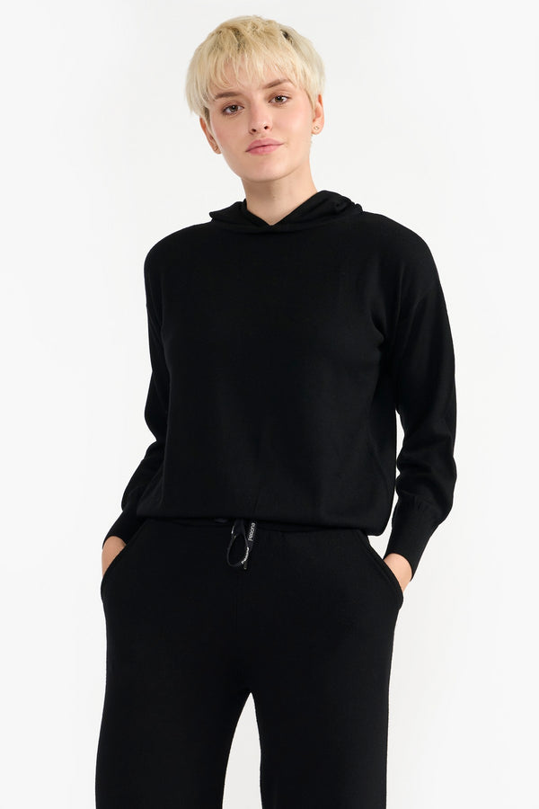ALEENA BLACK WOMEN'S KNIT HOODIE