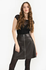 ADALYN DARK BROWN WOMEN'S LEATHER SKIRT