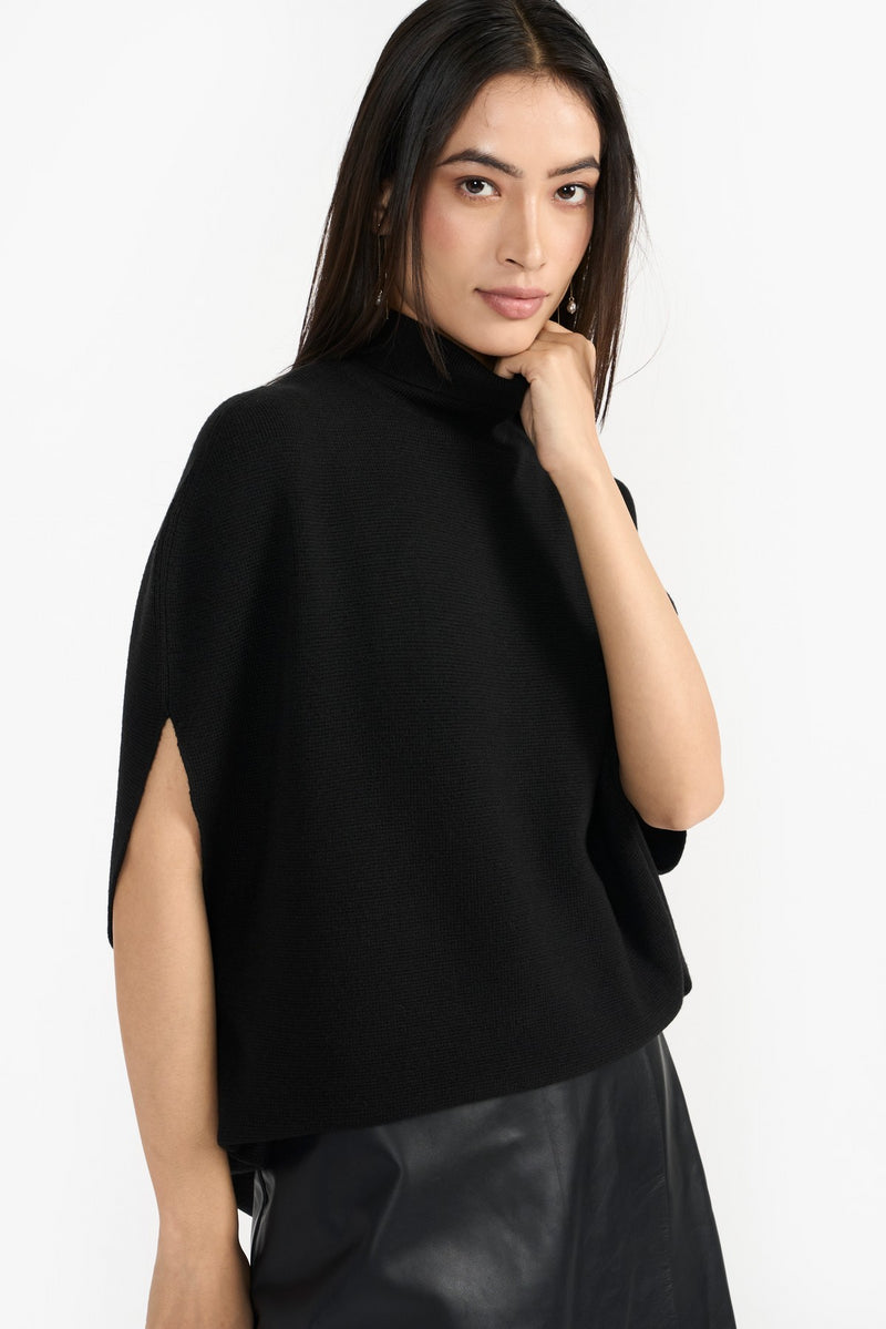 Black Selma Women Knit Poncho