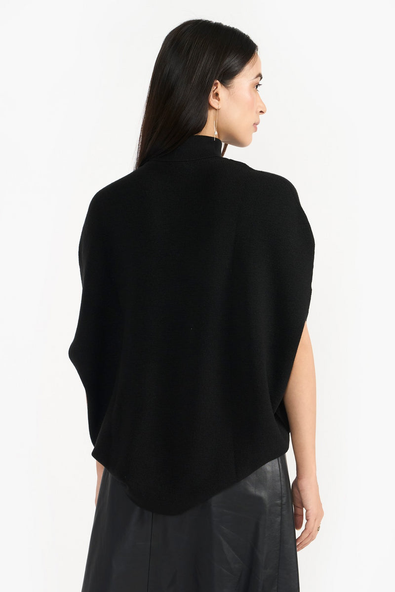 Black Selma Women Knit Poncho