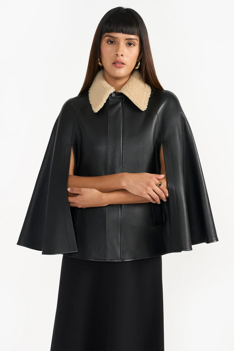 Black Evra Leather Cape