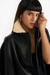 EVRA BLACK WOMEN'S LEATHER CAPE