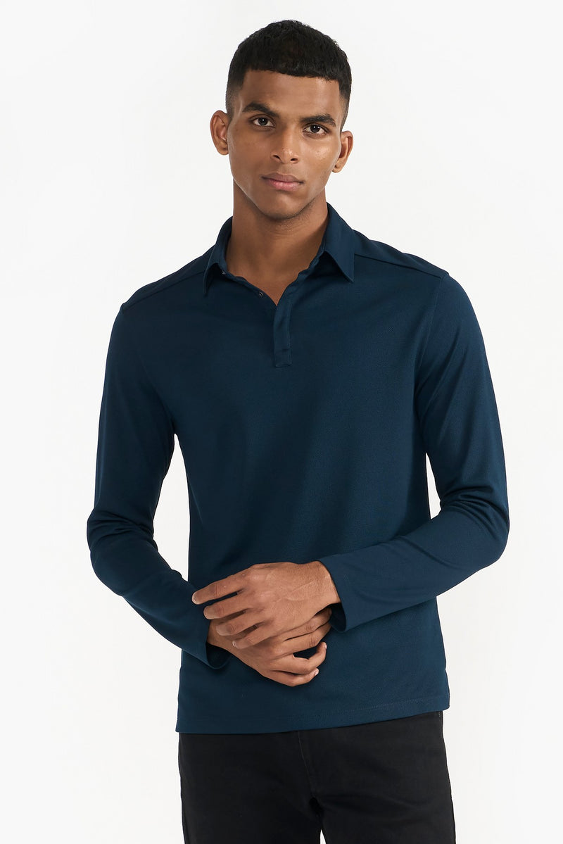 Navy Mike Full Sleeves Polo