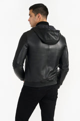 EDWIN BLACK MEN'S LEATHER JACKET