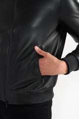 EDWIN BLACK MEN'S LEATHER JACKET