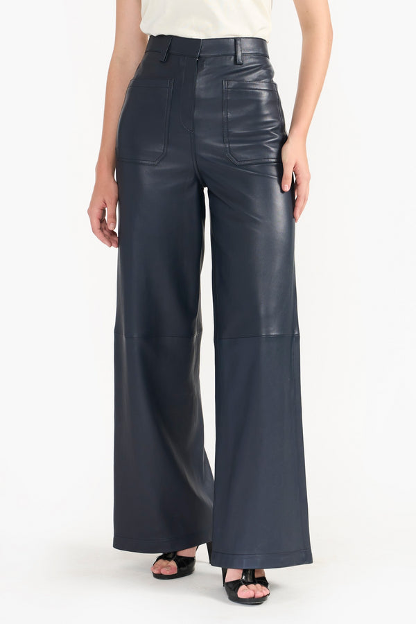 ZAHRA INK BLUE WOMEN'S LEATHER PANTS