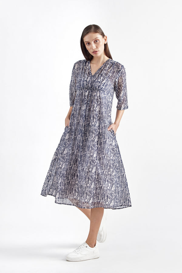 DELPHI WHITE & OCEANIC BLUE PRINTED WOMEN'S DRESS