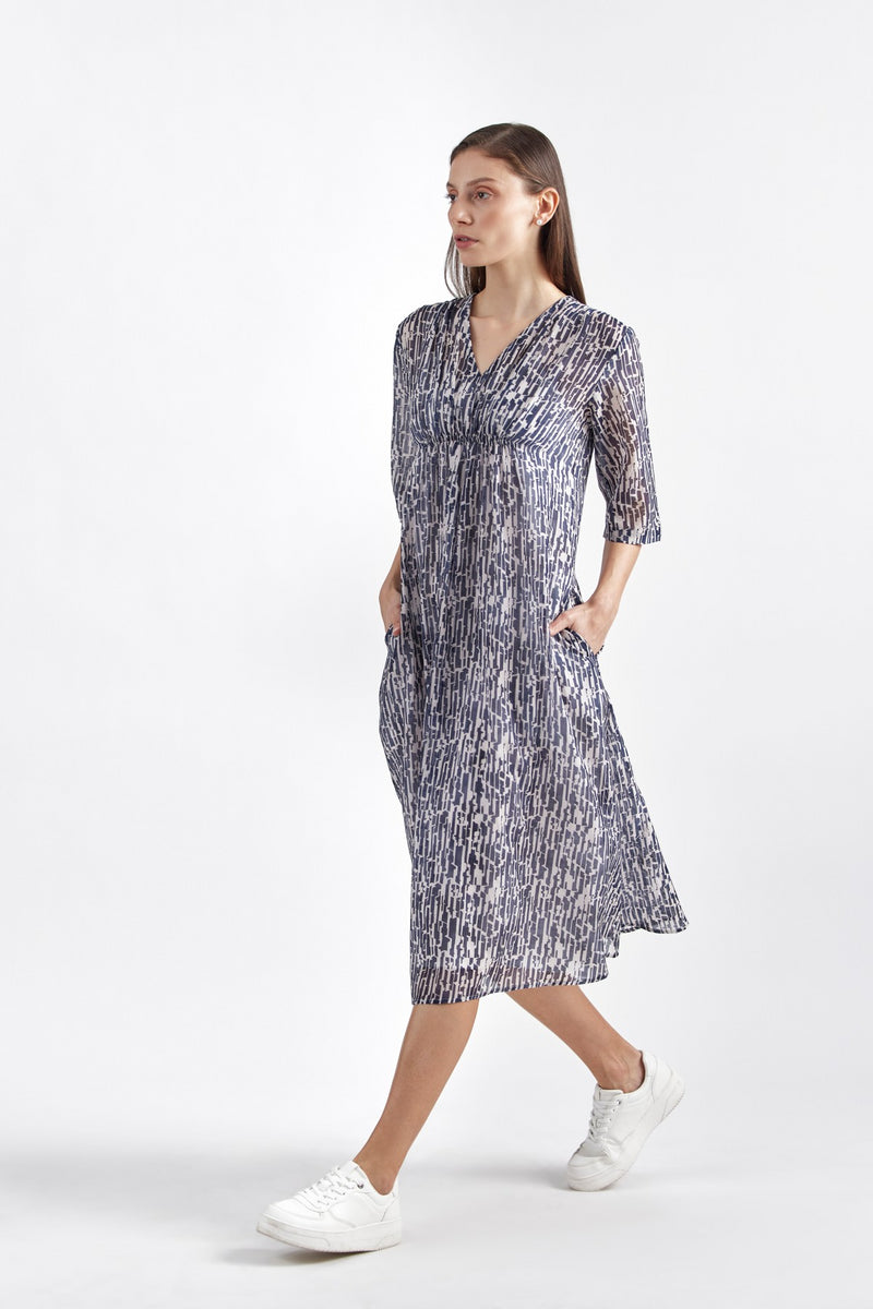White/ Oceanic Blue/ Printed Delphi Dress