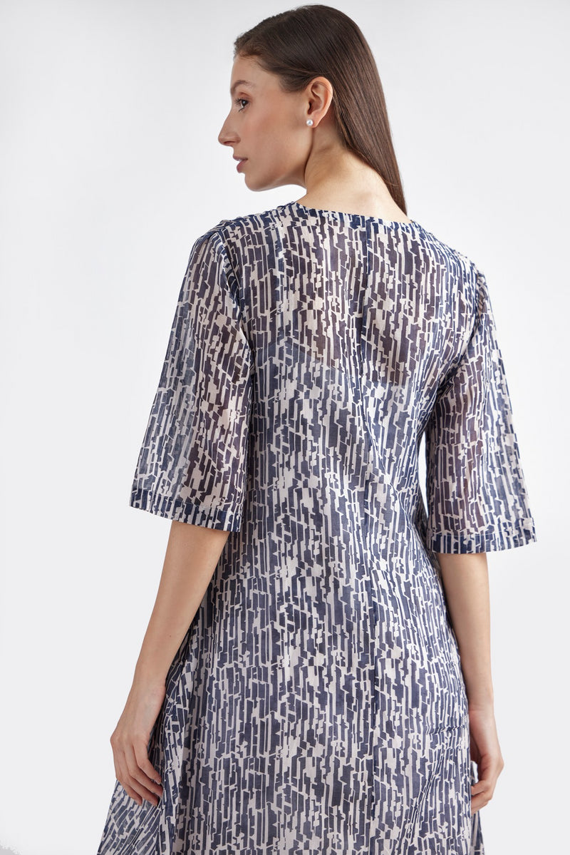White/ Oceanic Blue/ Printed Delphi Dress