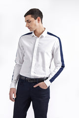 White with Navy Stripe Joss Shirt