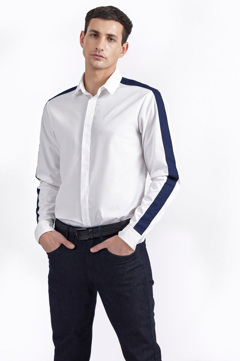 White with Navy Stripe Joss Shirt