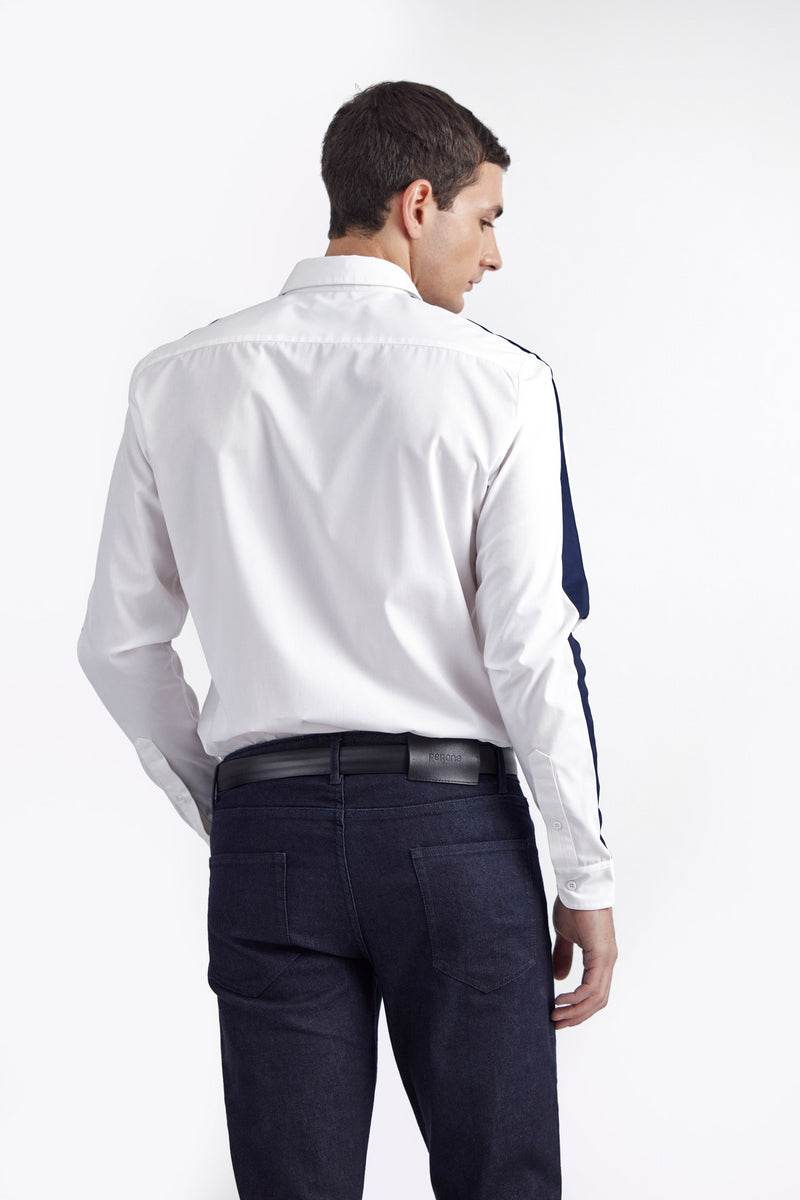 White with Navy Stripe Joss Shirt