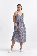 ENID WHITE & OCEANIC BLUE PRINTED WOMEN'S DRESS