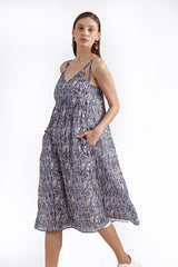 ENID WHITE & OCEANIC BLUE PRINTED WOMEN'S DRESS