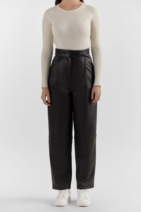FIONA DARK BROWN LEATHER WOMEN'S PANTS